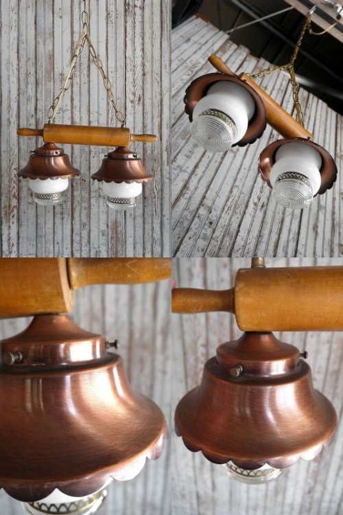 他の写真2: アンティーク　カッパー×ガラスシェード　２灯吊り下げランプ 
