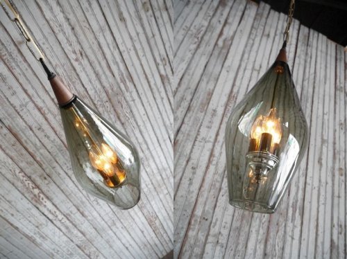他の写真1: 🄽　アンティーク　スモークガラス　3灯吊り下げランプ 330