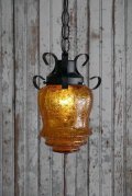 アンティーク　小型アンバーガラス吊り下げランプ 