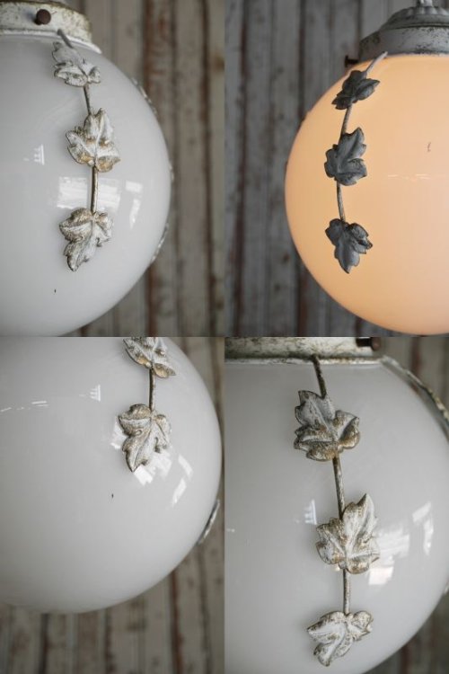他の写真2: アンティーク　メタルリーフ×ミルクガラス　吊り下げランプ 