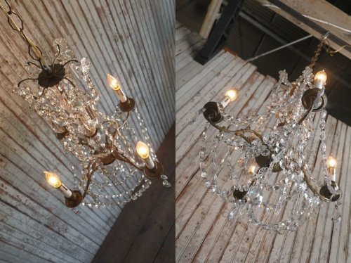 他の写真1: アンティーク　ブラス×ガラス装飾　4灯シャンデリア 