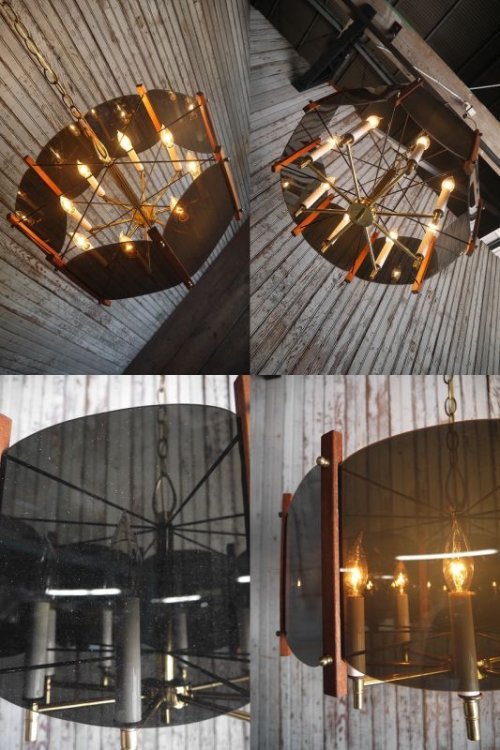 他の写真1: アンティーク　アクリル×ウッド　8灯吊り下げランプ　