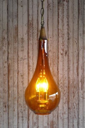 画像1: アンティーク　アンバーガラス　3灯吊り下げランプ