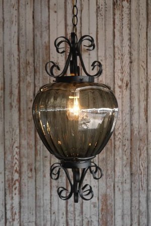 画像1: アンティーク　スモークガラス吊り下げランプ