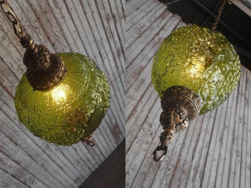他の写真1: アンティーク　グリーンブドウガラス　吊り下げランプ