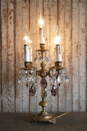 画像1: アンティーク　シャンデリア装飾　ブラス5灯テーブルランプ 