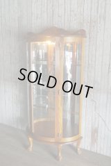 ビンテージ　照明付き　ウッド×ガラス　キャビネット