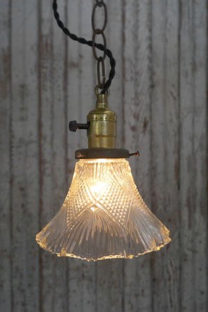 画像1: アンティーク　クリアガラス　吊り下げランプ 