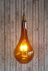 画像: アンティーク　アンバーガラス　3灯吊り下げランプ