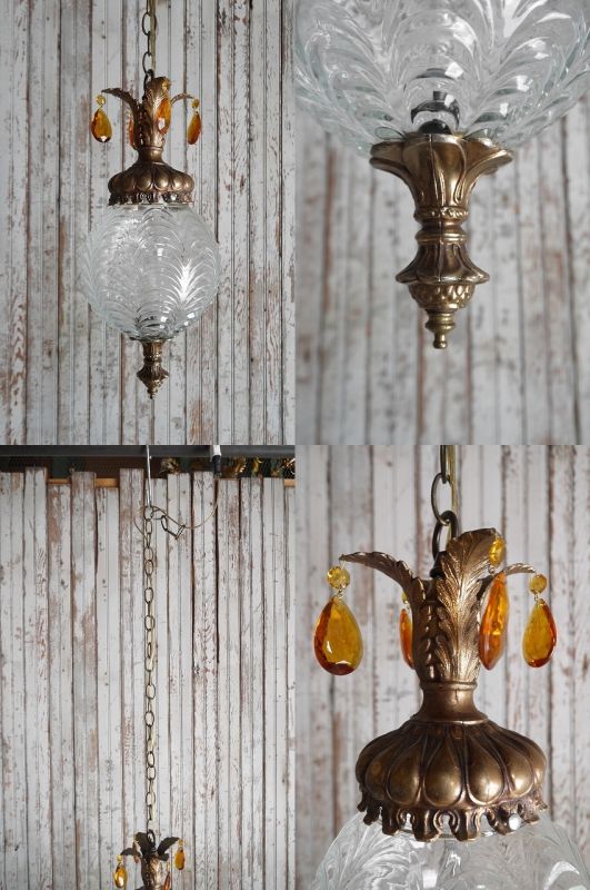 画像: アンティーク　シャンデリア装飾　クリアガラス吊り下げランプ　