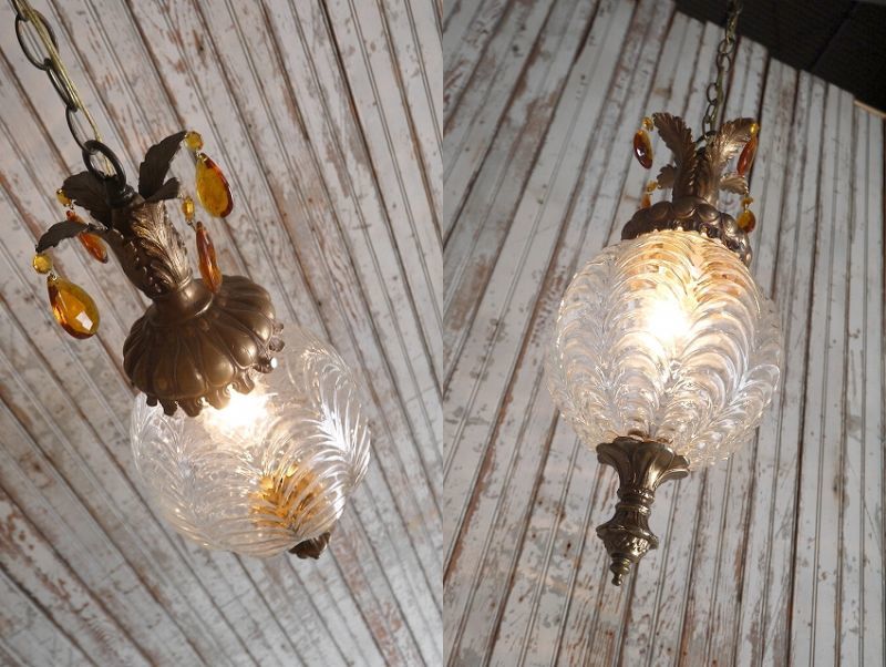 画像: アンティーク　シャンデリア装飾　クリアガラス吊り下げランプ　