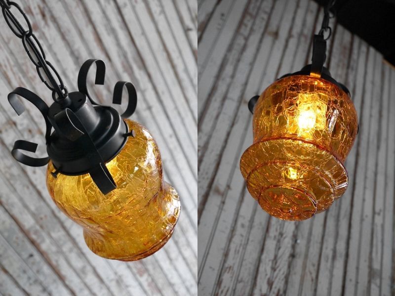 画像: アンティーク　小型アンバーガラス吊り下げランプ 