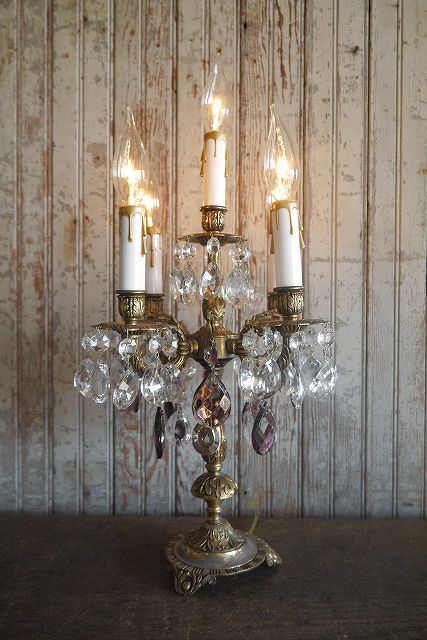 画像1: アンティーク　シャンデリア装飾　ブラス5灯テーブルランプ 