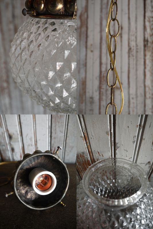 画像: アンティーク　小型クリアガラス　吊り下げランプ 