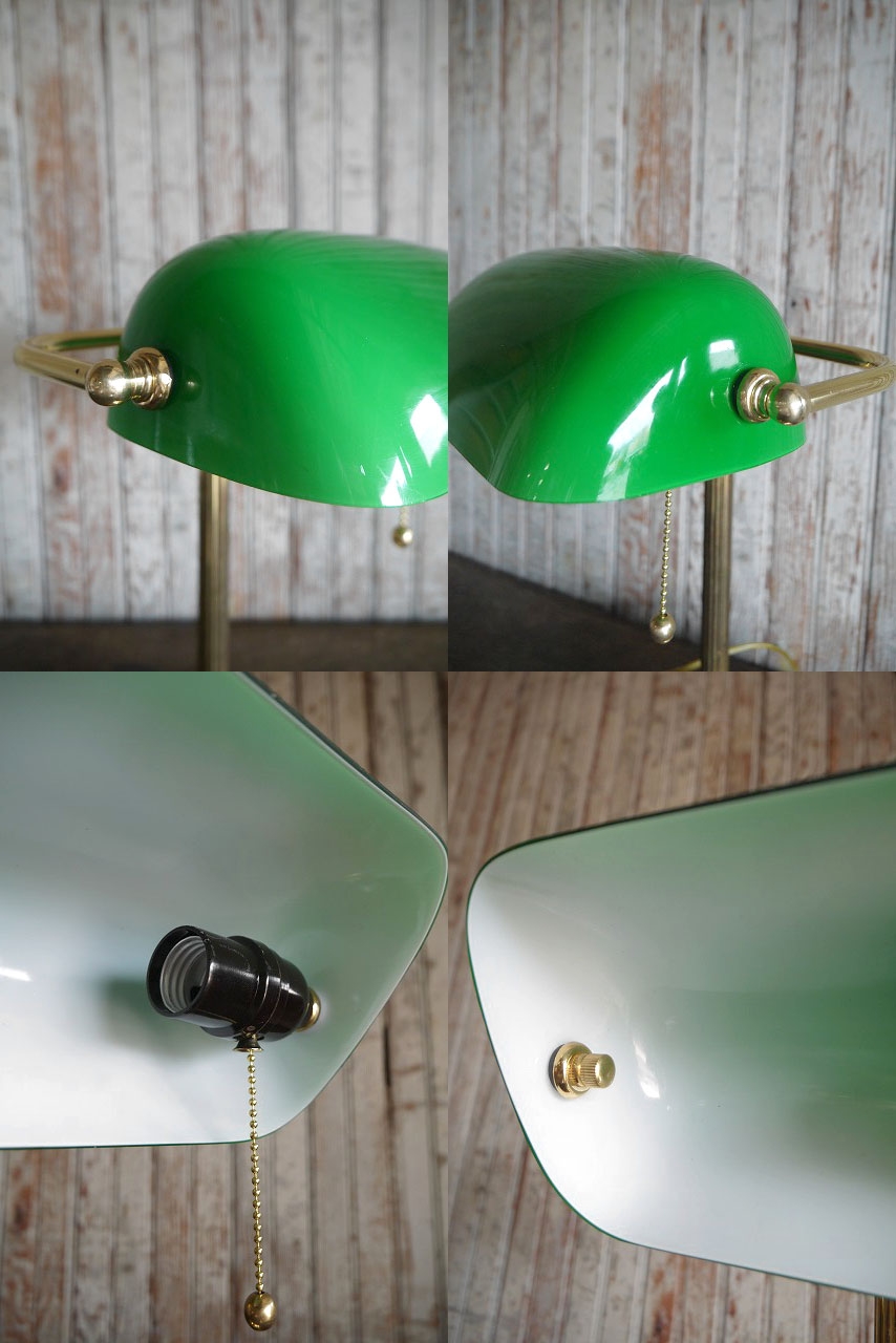 画像: ビンテージ　グリーンガラスシェード　バンカーズランプ 